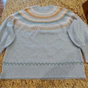 J. Crew Light Blue and Cream Fair Isle Knit Sweater Alpaca wool blend